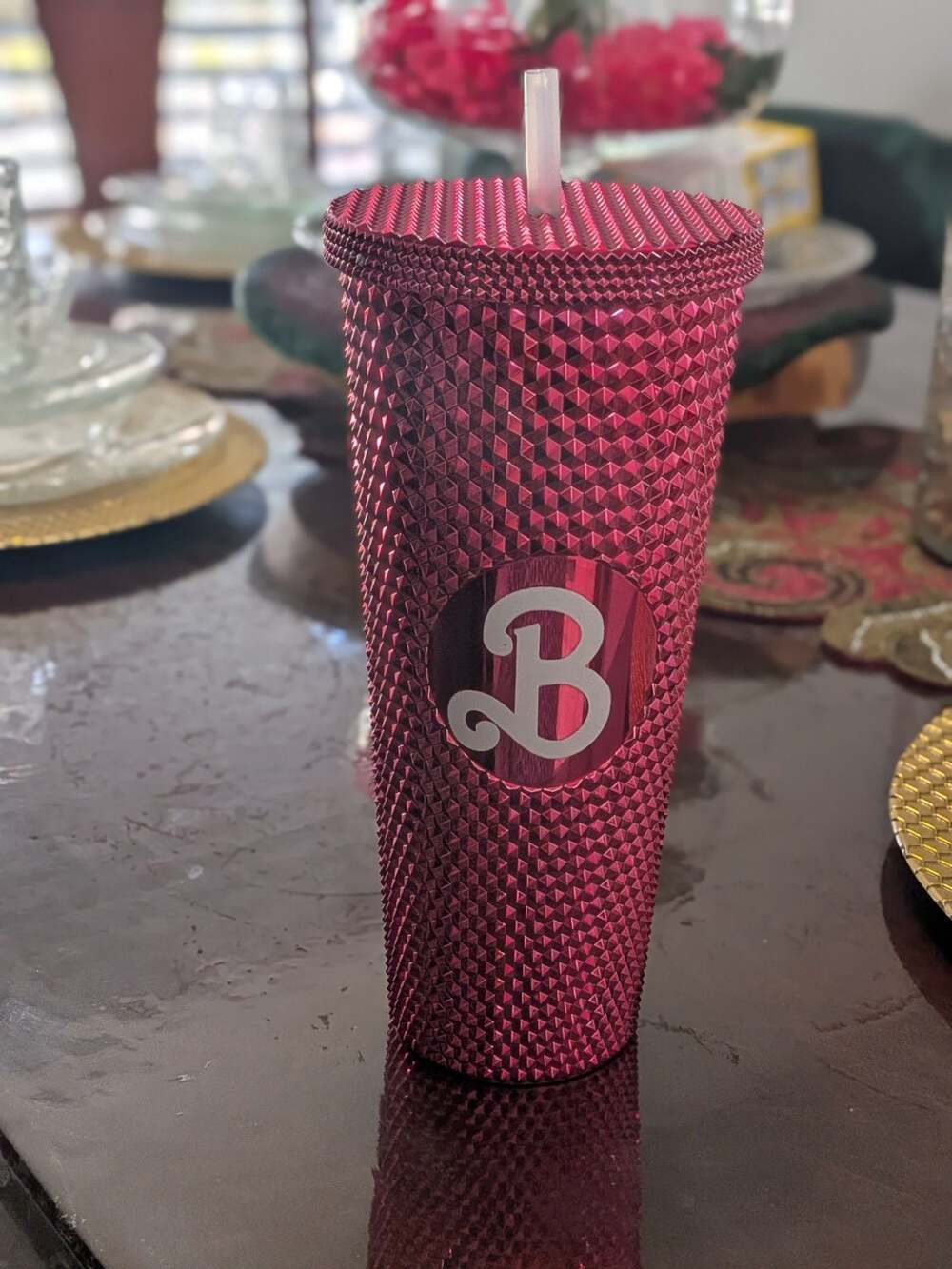 Barbie The Movie Official Merch Pink Studded Diamond Tumbler Cup & Straw 24oz